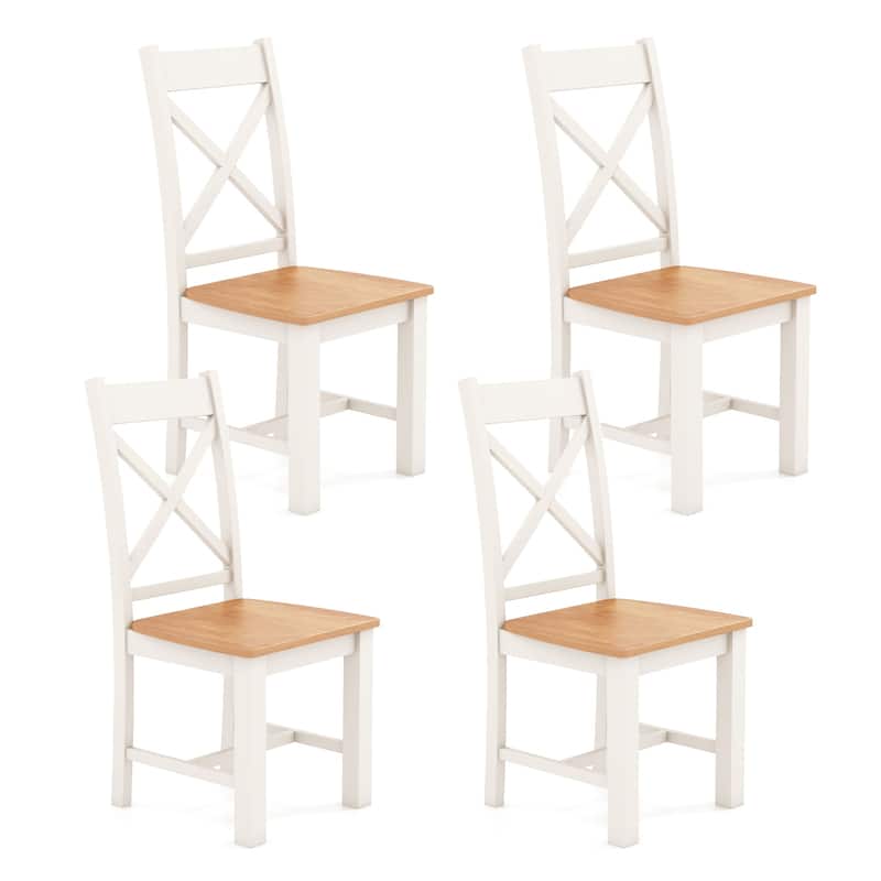 Gymax Modern Wooden Dining Chairs Set of 4 w/ High Back Rubber Wood - Cream White, Natural - Set of 2
