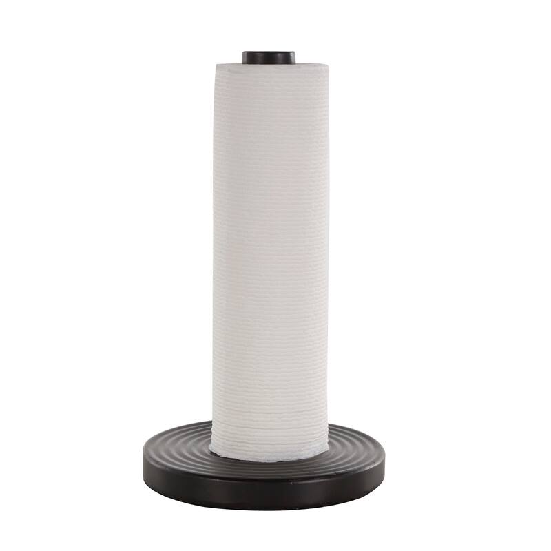 Black Metal Paper Towel Holder with Brown Wood Post