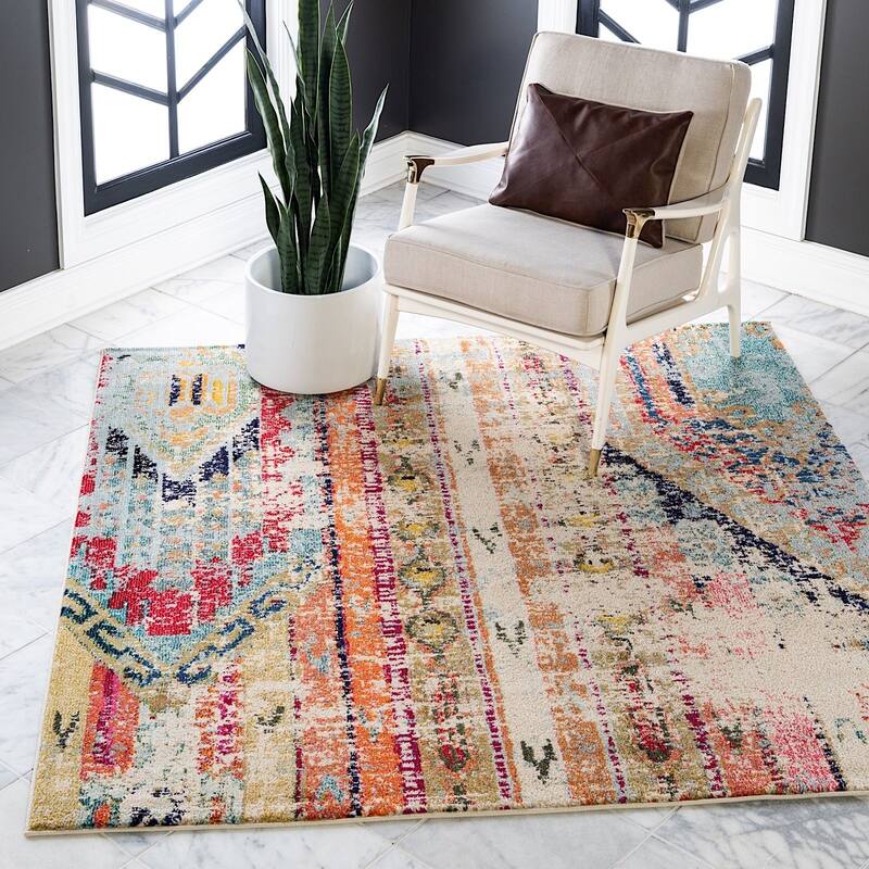 Southwestern/Lodge Tazetta Collection Area Rug - 5' Square - Multi