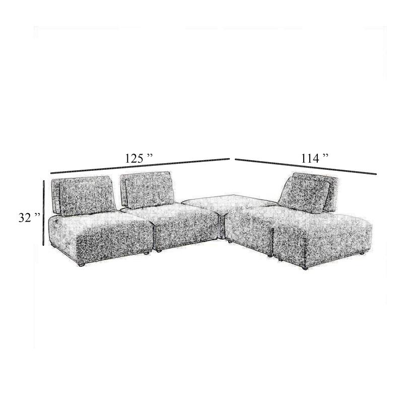 Stavan Modular L Sectional Sofa Set, White Boucle, Adjustable Backs
