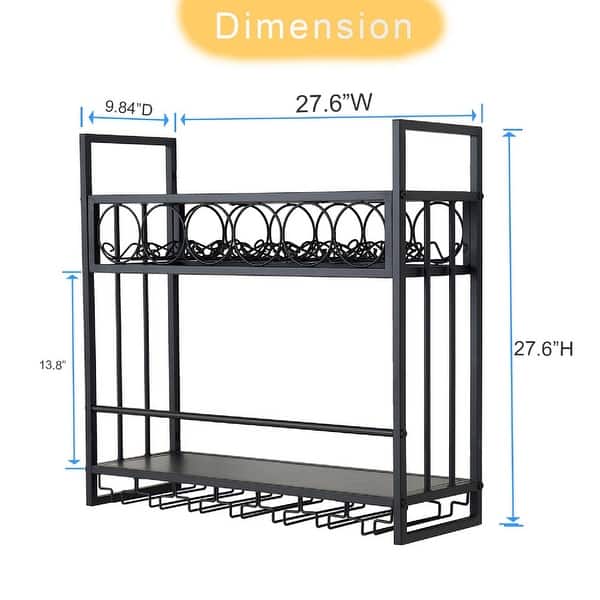 dimension image slide 1 of 2, Wall Mounted Wine Rack - 32.76"D x 9.84"W x 21.65"H
