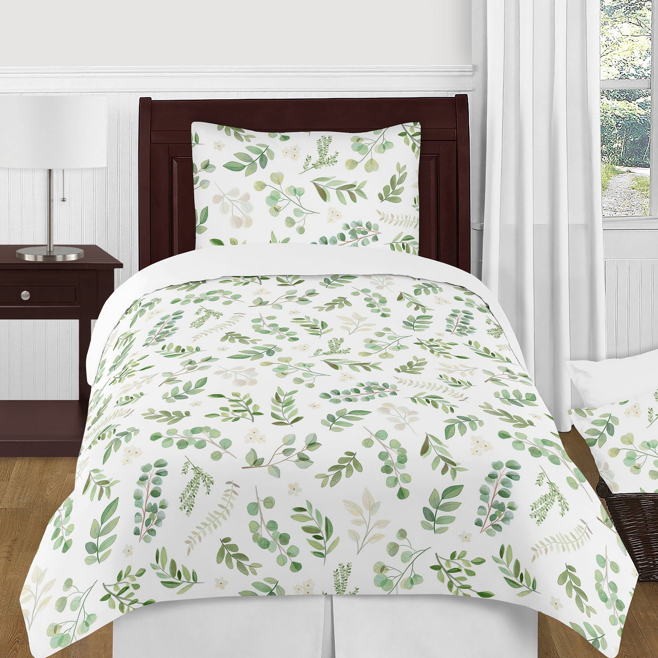 Floral Leaf Collection Girl 4-piece Twin-size Comforter Set Green and White  Boho Watercolor Botanical Woodland Tropical Garden Bed Bath  Beyond  32007648