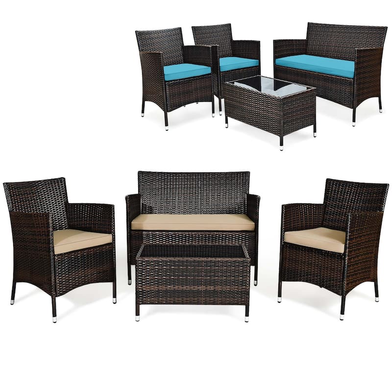 4 PCS Patio Furniture Set Rattan Sofa & Chairs Set