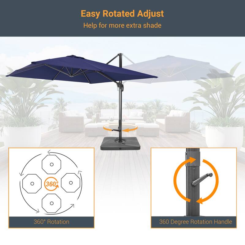LIVOOSUN Patio10x10FT Aluminum Cantilever Umbrella Solution-Dyed Fabric w/Base