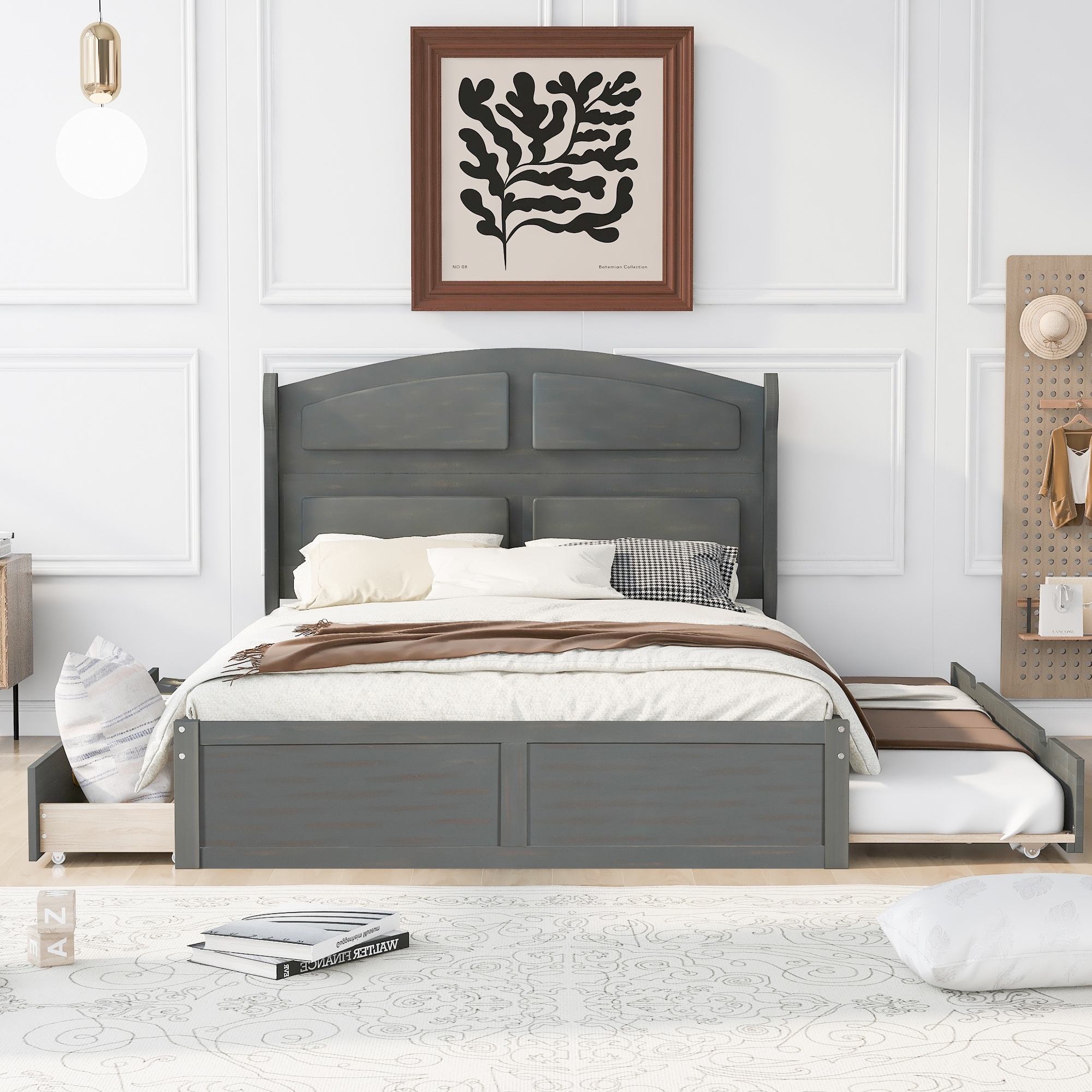 Queen Size Platform Bed with Twin Trundle and 2 Drawers, Wood Platform Bed  Frame with Headboard for Girls Boys Teens Adults - Bed Bath \u0026 Beyond -  38911703, image size:2000x2000