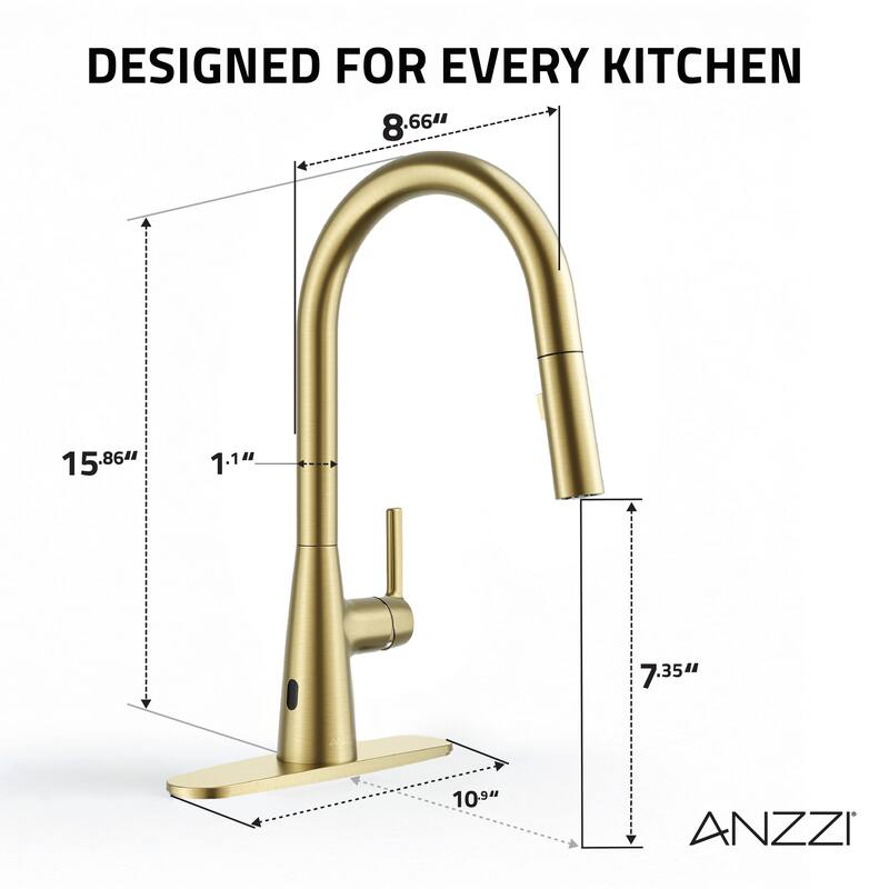 Modern Touchless Satin Brass Pull-Down Kitchen Faucet