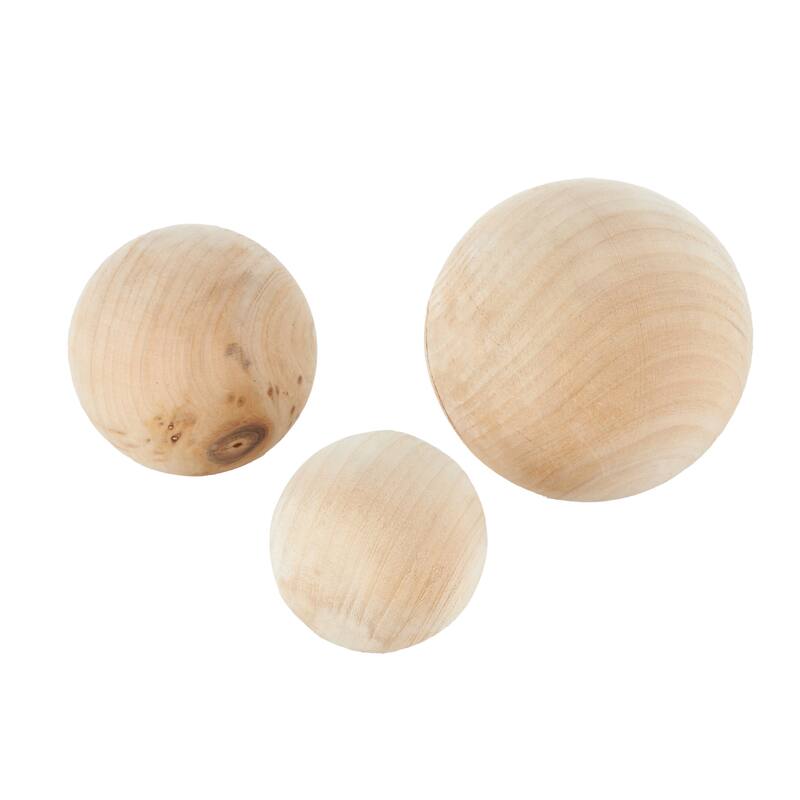 Light Brown Wood Handmade Decorative Orbs & Vase Filler with Varying Sizes (Set of 3)
