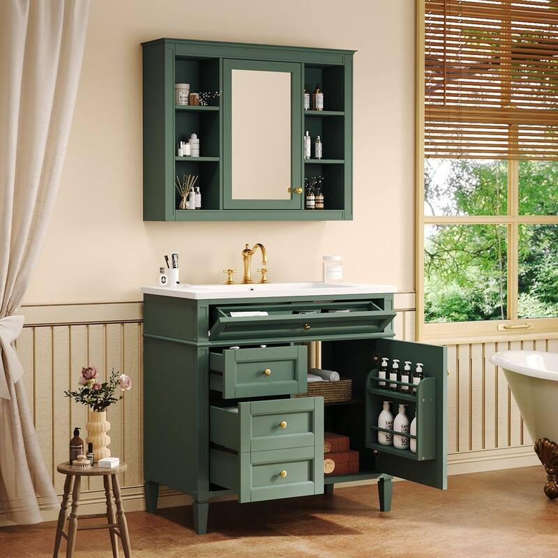 36" Modern Bathroom Vanity with Sink and Medicine Cabinet,2 Soft Closing Doors and 4 Drawers