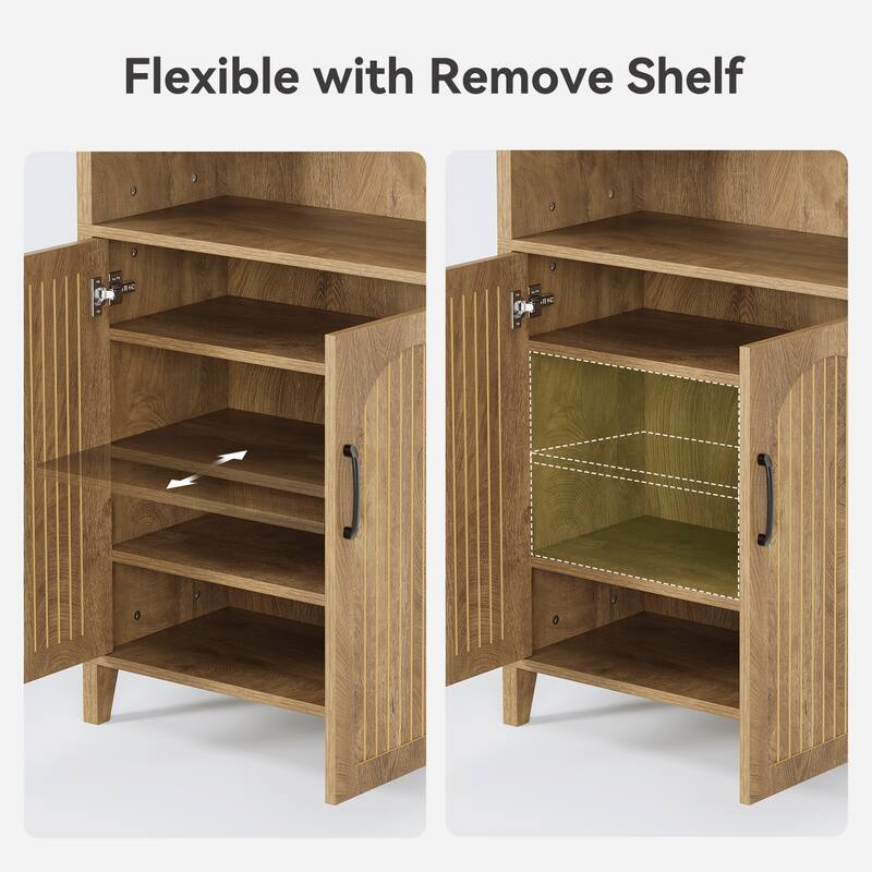 8-Tier Bookshelf with Doors & Adjustable Shelves