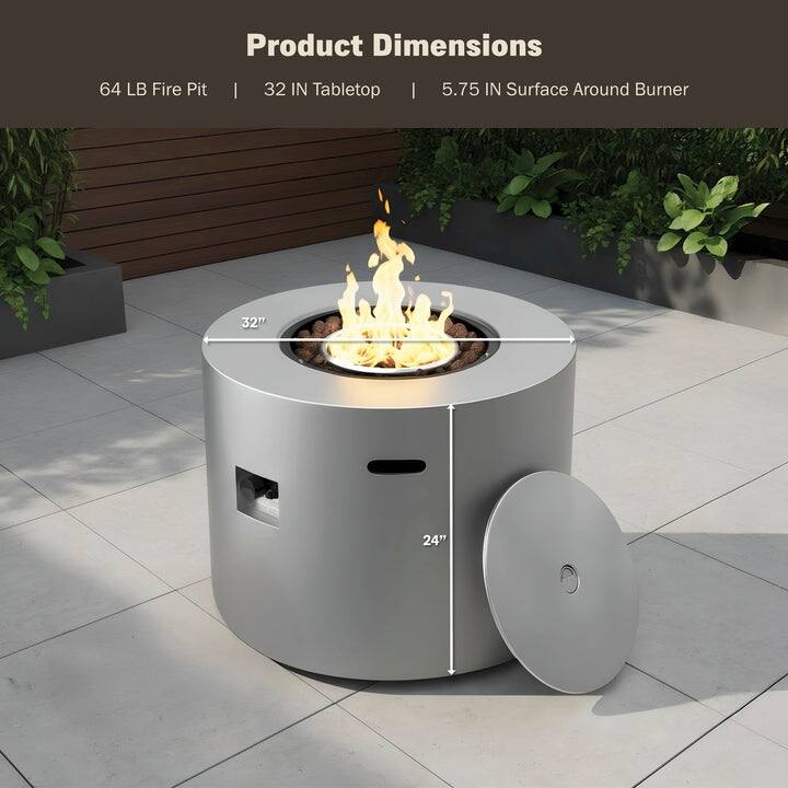 Kinger Home Loren 32-Inch Outdoor Patio Propane Gas Alloy Steel Fire Pit - 32” L x 32” W x 24” H