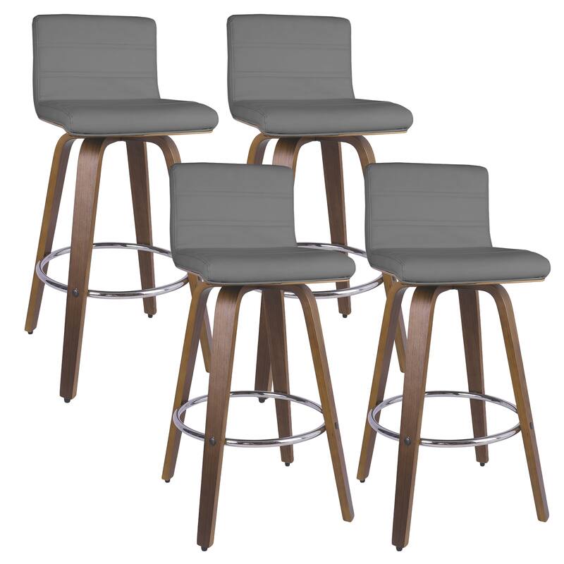 PU Leather Upholstered Swivel Barstools with Back, Set of 4 - Grey - Bar Height