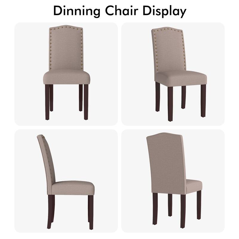 Fabric Upholstered Nailhead Trim Parson Dining Chairs Set of 2