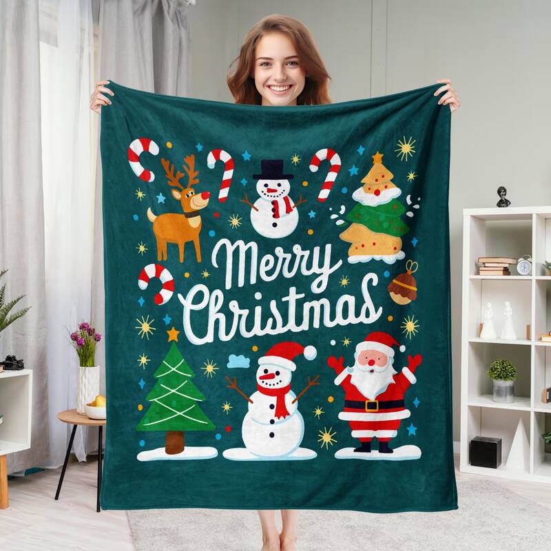 Christmas Prints Fleece Blanket Holiday Theme Fuzzy Warm and Cozy Throw Blanket - 60"x80" - Forest