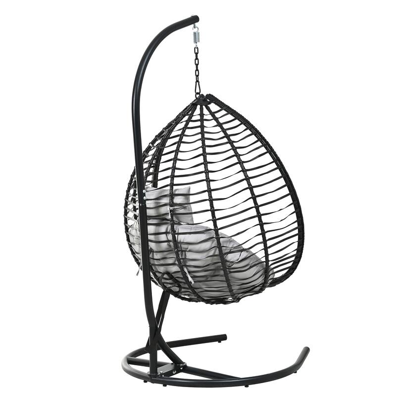 Roomfitters Indoor Outdoor Hanging Egg Hammock Chair with Stand, Wicker Rattan Swing for Patio and Bedroom