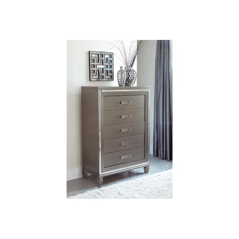 Rosalinda 4 Piece Gray Modern Faux Leather Upholstered LED Storage Platform Bedroom Set