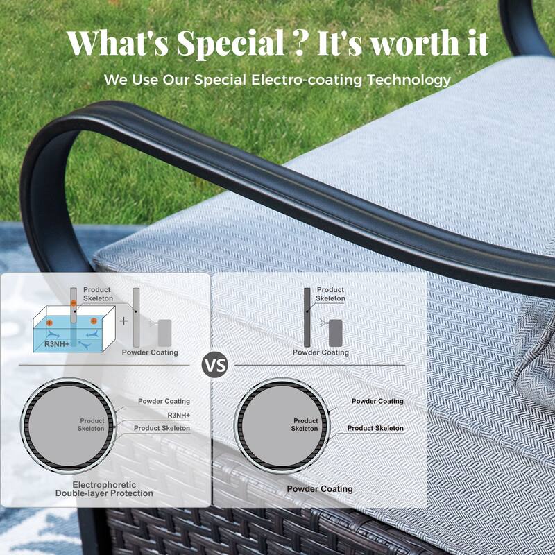 MAISON ARTS Patio Furniture Set with 56" Fire Pit Table, Deep Seating Sofa & Swivel, Rocking, and Fixed Chairs (5 Seats, Beige)