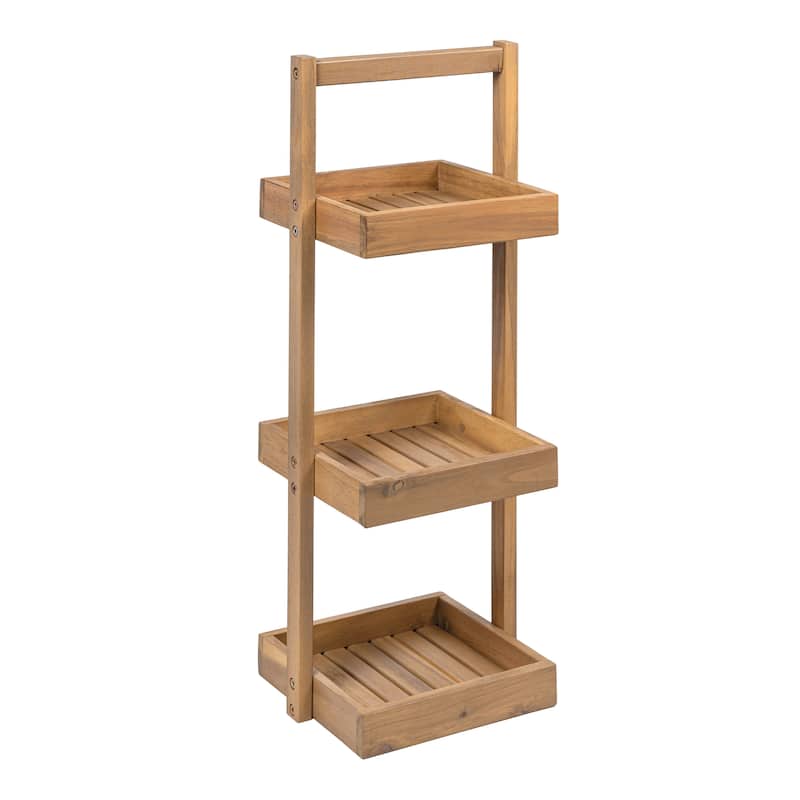 30"Rustic 3-Tier Acacia Wood Freestanding Bathroom Shower Caddy - Light Teak