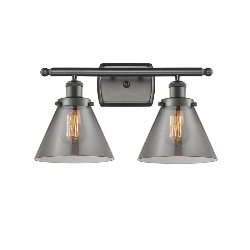 Innovations Lighting Large Cone 2 Light 16" Wide Vanity Light - Oil Rubbed Bronze / Plated Smoke