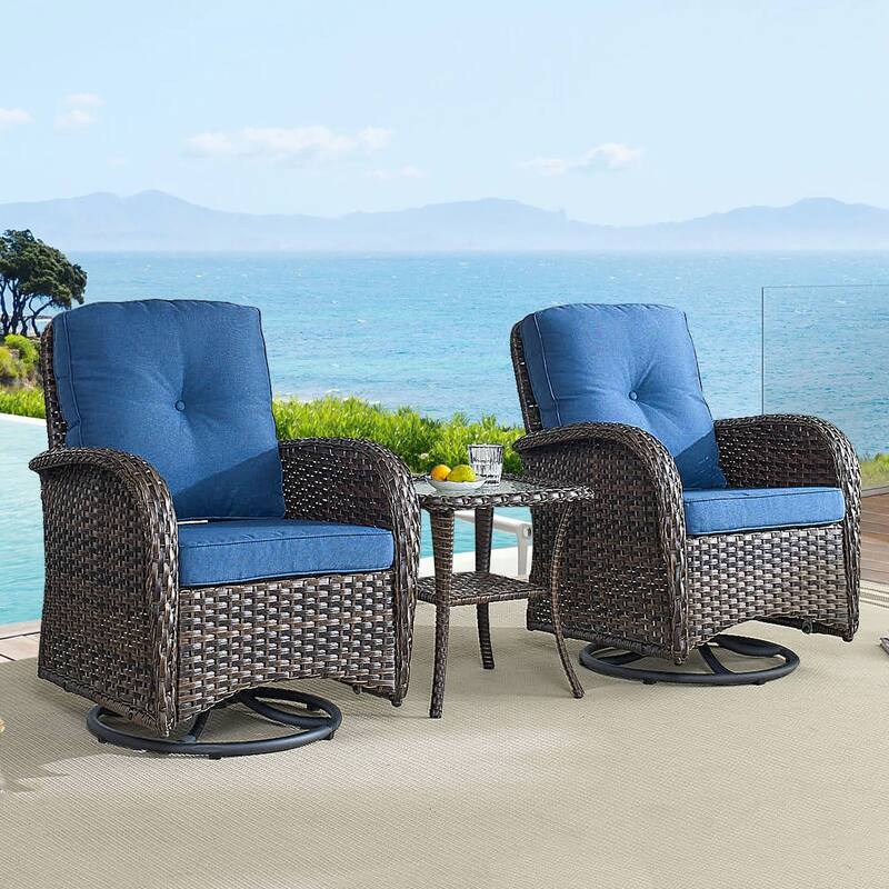 Gymojoy Outdoor 3-piece Rattan Wicker Rocking Swivel Chair Set