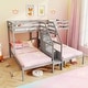 preview thumbnail 7 of 13, Bunk Bed for 3 Kids, Twin Over Twin with Storage Staircase and Safety Guardrails