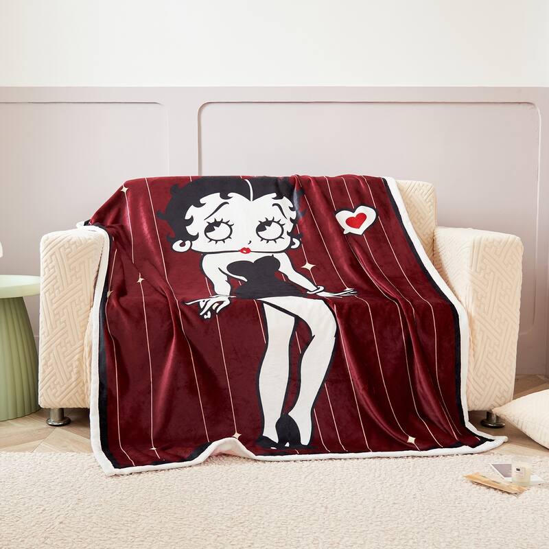 Betty Boop Super Soft Fleece Plush Throw Blanket for Couch Bed Sofa - 60"x80" - Burgundy