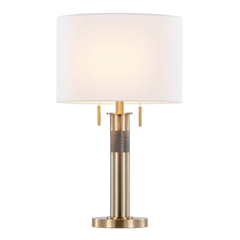 Trophy 27" Glam Table Lamp In Gold Metal And White Linen Shade