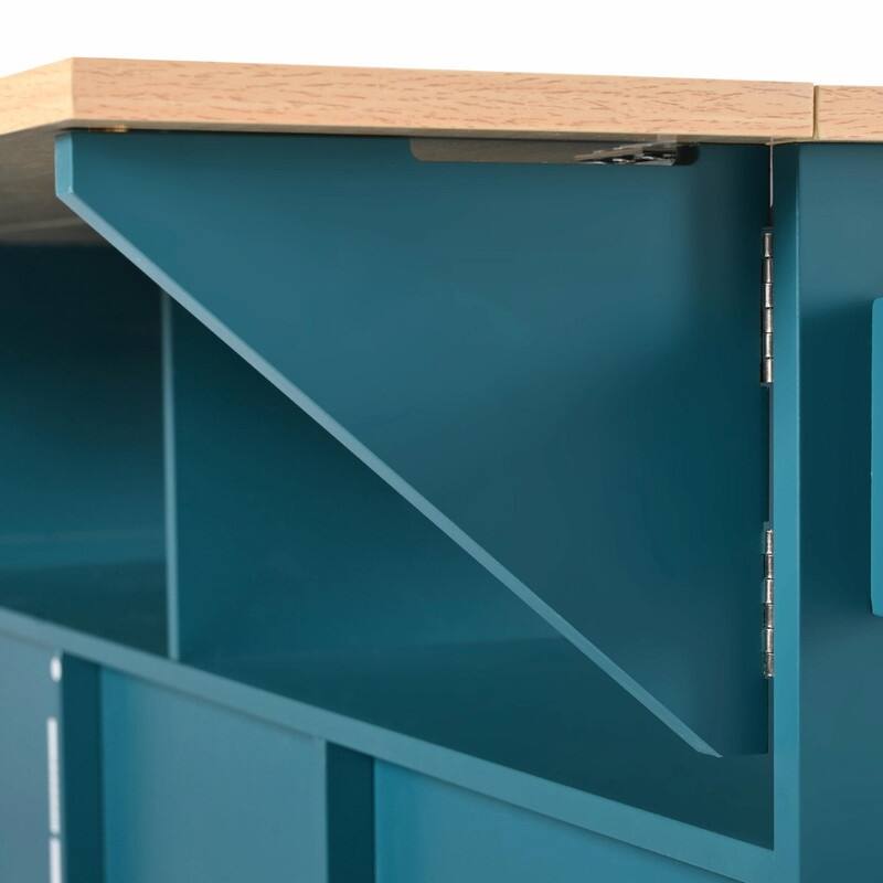 55.7" Rolling Kitchen Island with Double Drop Leaf, Power Outlet, 3 Drawers, Spice & Towel Rack, Folding Dining Table Cart