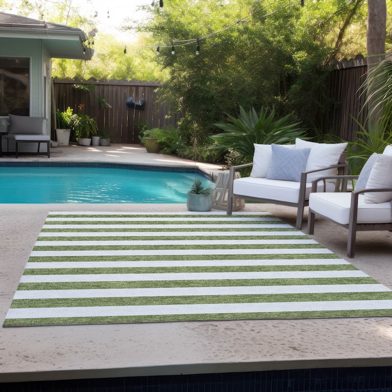 Machine Washable Indoor/ Outdoor Cabana Stripe Chantille Rug