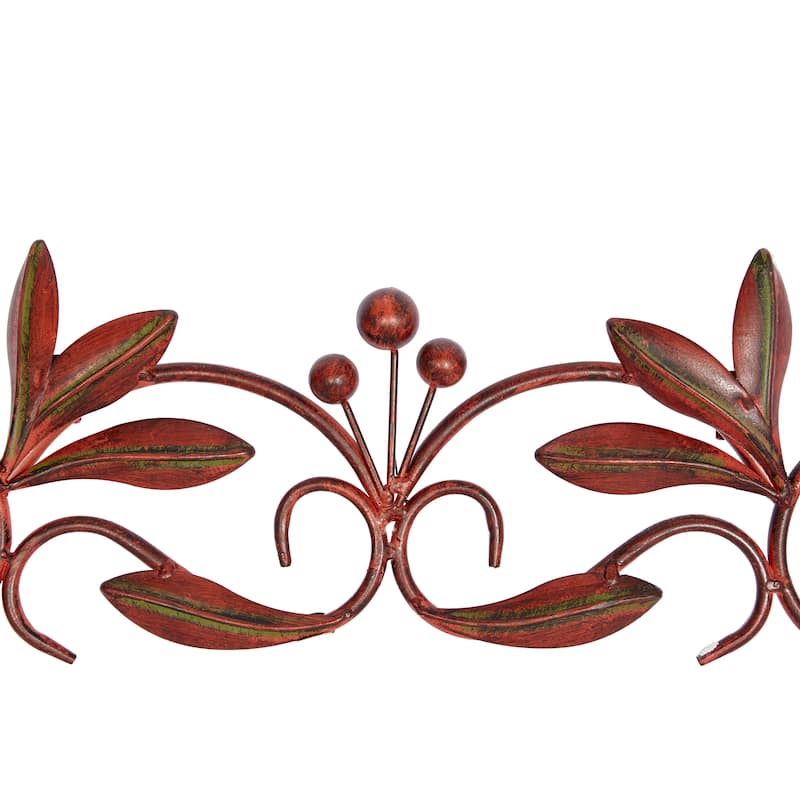 Metal Leaf Home Wall Decor with Scrolled Vine - Green or Red - Roche River Decor