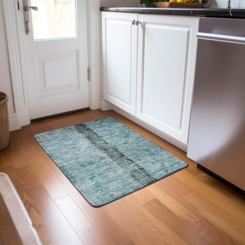 Machine Washable Indoor/ Outdoor Chantille Modern Contemporary Rug - Teal - 1'8" x 2'6"