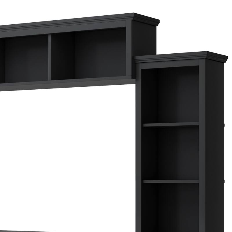 Large Entertainment Wall Unit Set with Open Storage, Wood TV Stand for TV Up to 70", Large Media Console with Cabinet