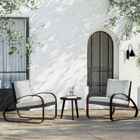 COSIEST 3-Piece Outdoor Patio Conversation Set, Aluminum Armchair Club Chairs w Off-White Thickened Cushions, Coffee Table