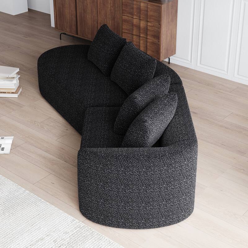 Upholstered Oversized Sectional Sofa, 112-Inch Chenille 4-Seater Extra Deep & Wide Seat Curved Cloud Couch with 4 Throw Pillows