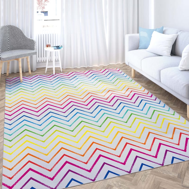 Crayola Zig Zag Multicolor Chevron Area Rug By Well Woven