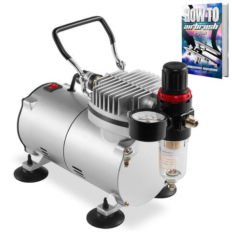 1/5 HP Airbrush Compressor w/ Regulator, Gauge & Water Trap - Silver