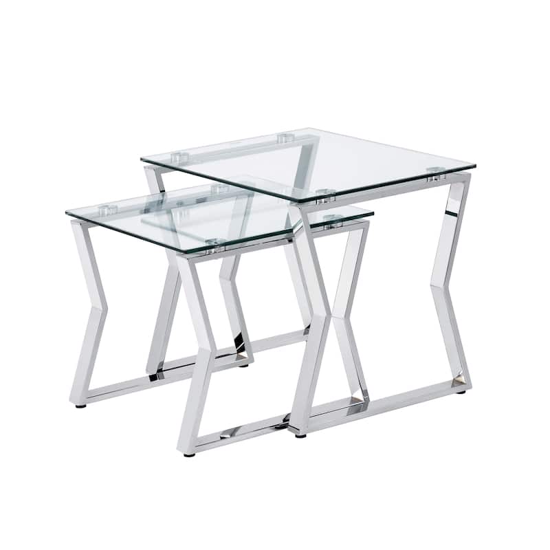 Morfell Contemporary 20-inch Glass Top 2-Piece Nesting Tables Set by Furniture of America