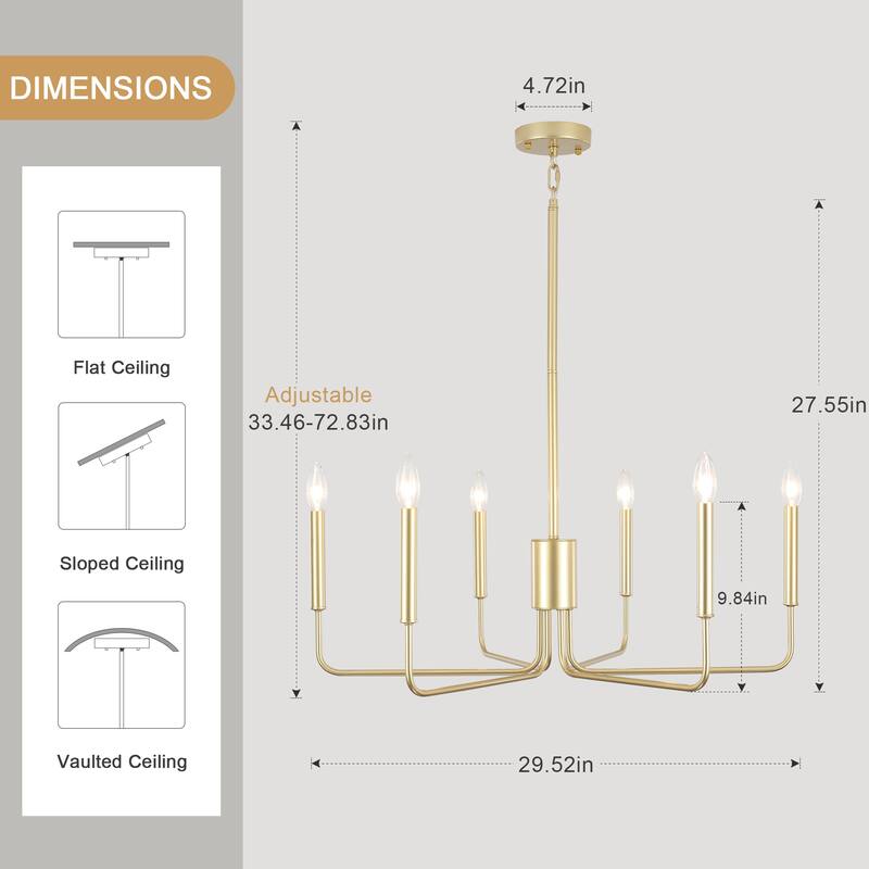 Modern 6-Light Simple Candle Chandelier for Kitchen Island, Living Room, Bedroom, Foyer