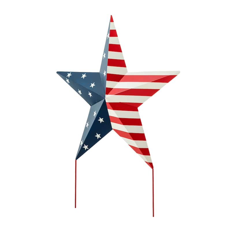 Glitzhome Metal Americana Stars Stripes Yard Stake Wall Sign with Welcome Flag