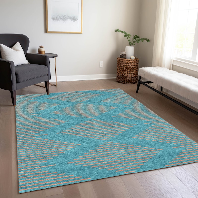 Machine Washable Indoor/ Outdoor Contemporary Geo Chantille Rug