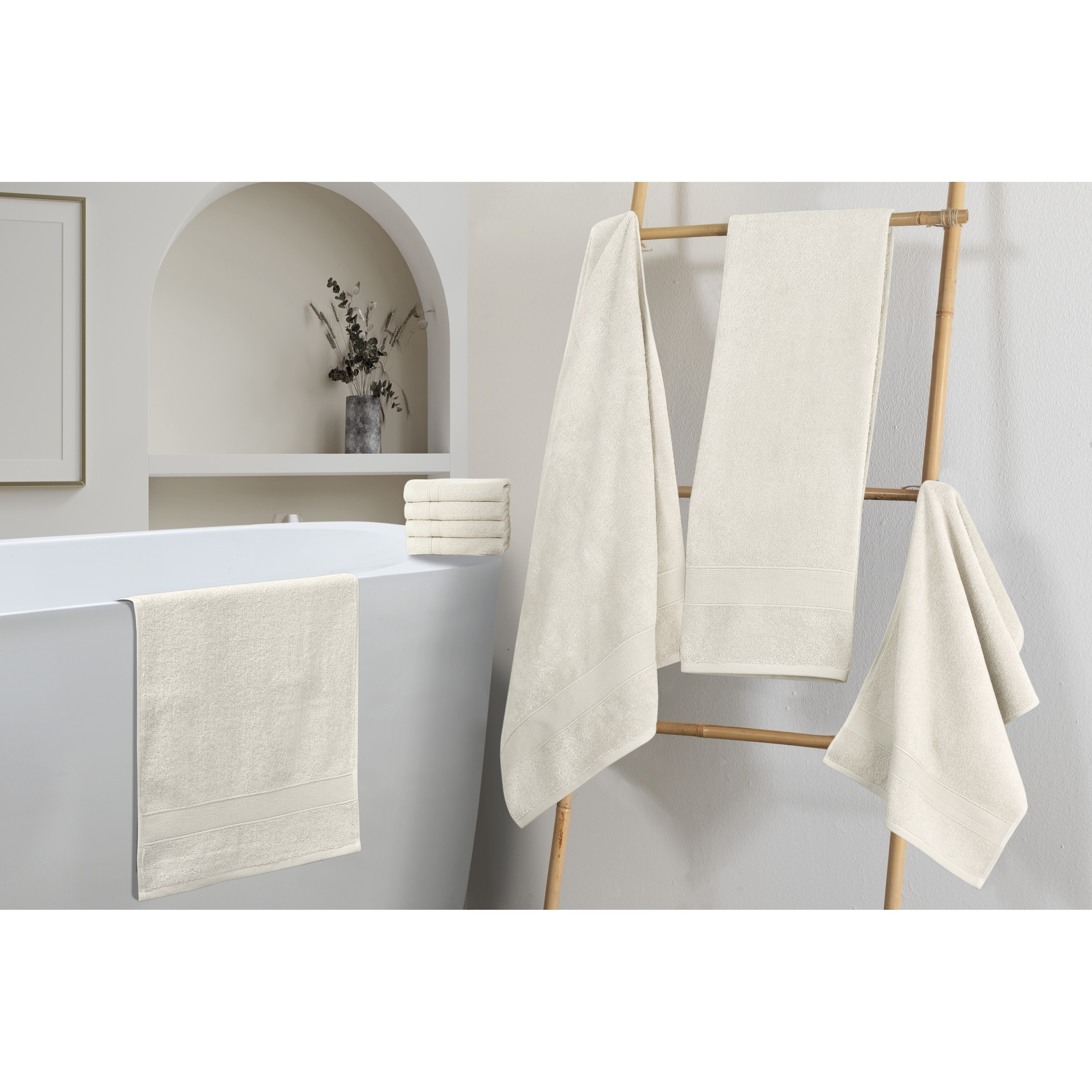 Chic Home Premium 6-Piece 100% Pure Turkish Cotton White Towel Set - 2 Bath  Towels, 2 Hand Towels, 2 Washcloths, Hypoallergenic, Durable, Oeko-TEX