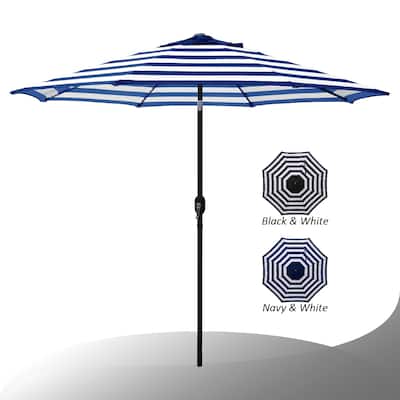 Maypex 9 Feet Stripe Crank and Tilt Market Umbrella - Royal/White
