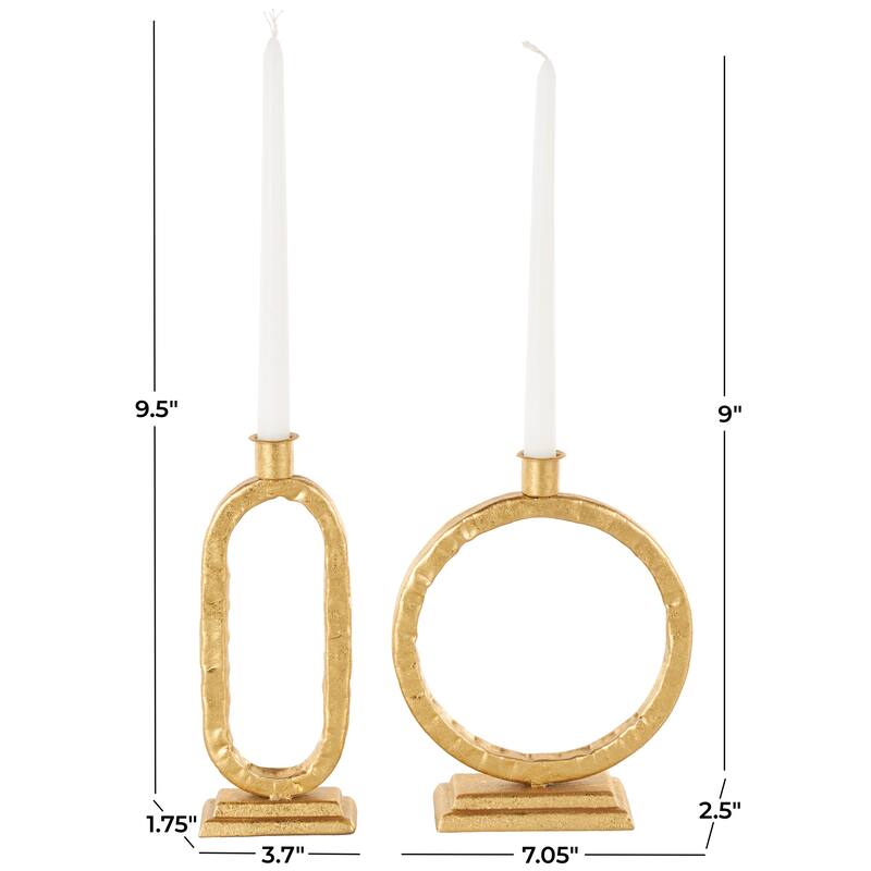 Gold Metal Tapered Decorative Candle Holder with Rectangle Base (Set of 2) - 2"W x 4"L x 10"H
