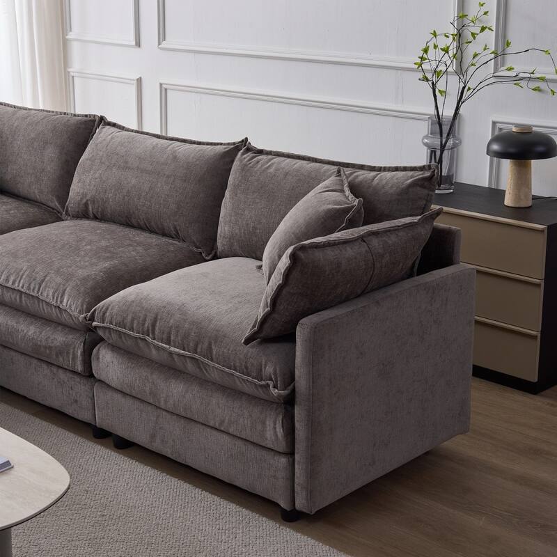 105" Modern L-Shaped Chenille Fabric Sectional Sofa with Ottoman