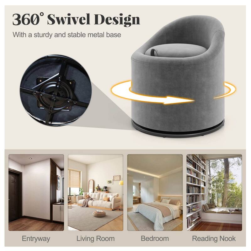 Costway 1/2 PCS Barrel Chair with Storage 360° Swivel Upholstered - See Details