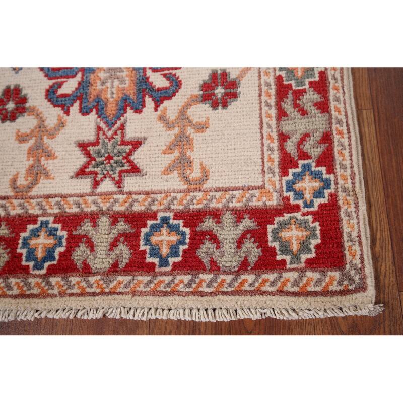 Hand Knotted Oriental 100% Wool Carpet Traditional Geometric Beige & Ivories Kazak Area Rug - 2' 10'' X 1' 10''