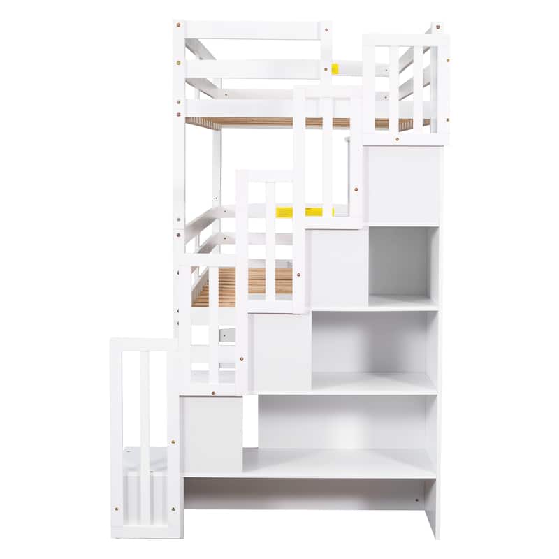 Separate Design Triple Bunk Bed with Storage Staircase, Converts to Bunk Bed and Platform Bed