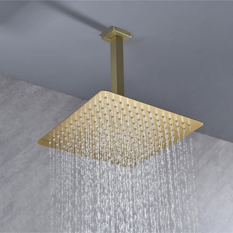 Bathroom Luxury High Pressure Waterfall Rain Shower Head - 16" - Brushed Gold