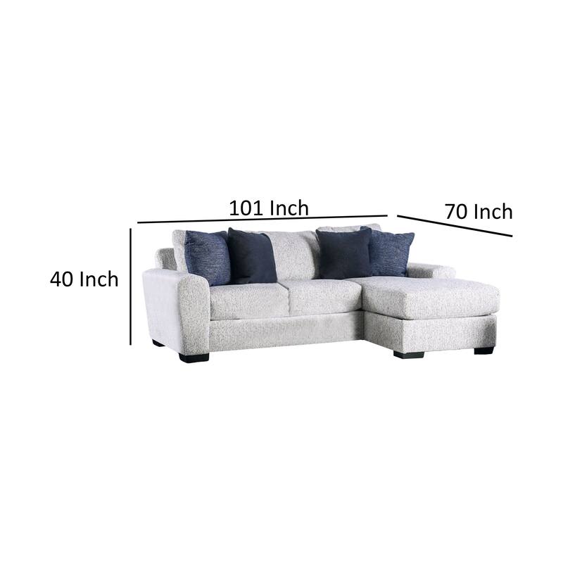 East Sectional Sofa, Reversible Chaise, 4 Pillows, Cream White Chenille
