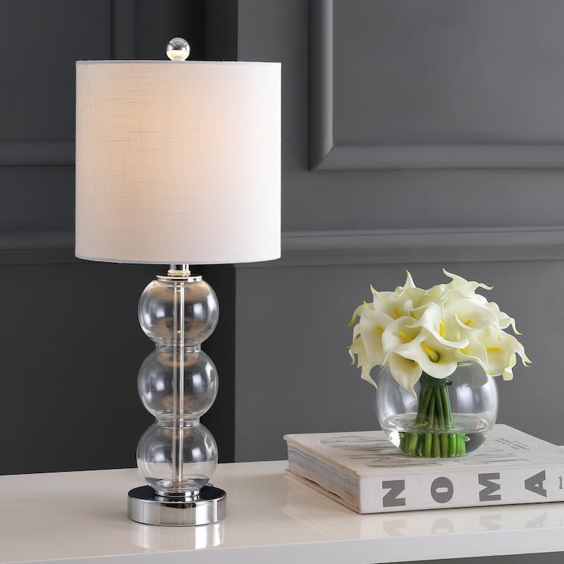 Wilson 21" Glass/Metal LED Table Lamp, White/Brass Gold by JONATHAN Y - Chrome/Clear