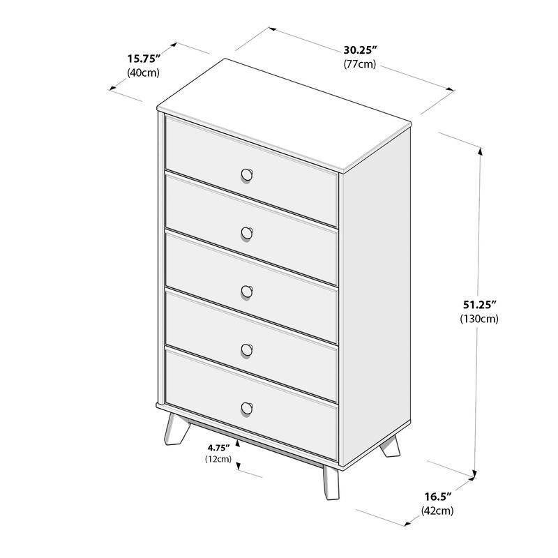 Max and Lily Classic Solid Wood 5-Drawer Dresser